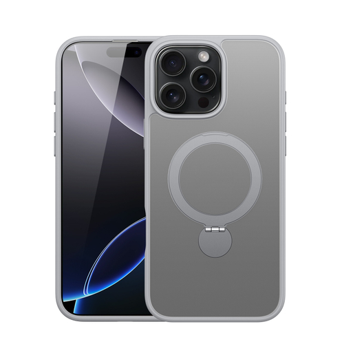 Прозрачный матовый чехол с серыми рамками и с поддержкой MagSafe от Dux Ducis для iPhone 16 Pro, серия Yind Series Case (версия с магнитной откидной подставкой)