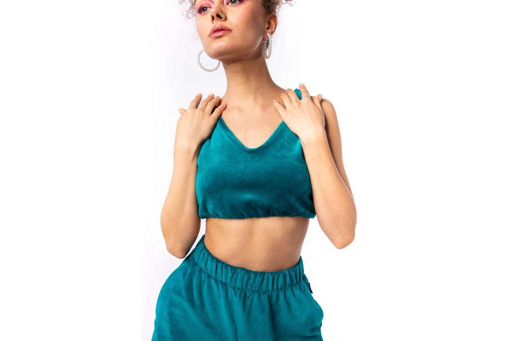 Велюровый топ Home One Velour, голубой, размер M