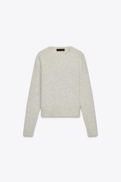 ZARA БАЗОВЫЙ ДЖЕМПЕР ИЗ 100% ШЕРСТИ, ПЕСОЧНЫЙ МЕЛАНЖ