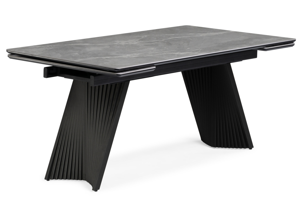 Керамический стол Woodville Вейв 160(220)х89 larka grey, черный