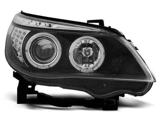 Передние фары Bmw 5 E60/E61 angel eyes black led indicator