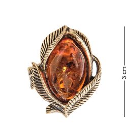 AM-2428 Кольцо «Винтажный лист» (латунь, янтарь)