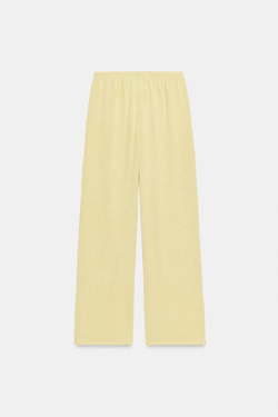 ZARA БРЮКИ WIDE LEG ИЗ ТКАНИ В ДЕРЕВЕНСКОМ СТИЛЕ, СВЕТЛО-ЖЕЛТЫЙ