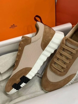 Женские бежево-коричневые кроссовки Hermes Bouncing с сеткой