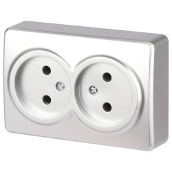 Розетка ЭРА Эксперт 11-2202-03 2х2P IP20 16A-250В ОУ алюминий