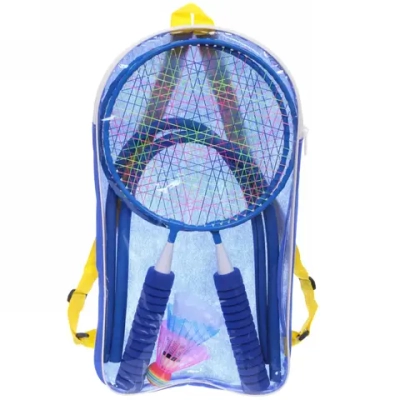 Бадминтон в наборе K-707 6 предметов: 2 металлические ракетки 43 см,3 волана, чехол (синий)