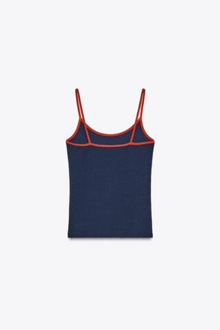 ZARA ФУТБОЛКА С КОНТРАСТНЫМИ БРЕТЕЛЯМИ, КРАСНЫЙ/ТЕМНО-СИНИЙ