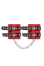 Красно-черные мягкие наручники с двумя ремешками с люверсами