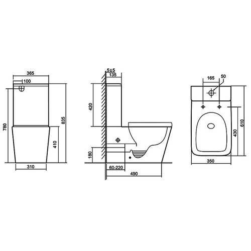 Унитаз-компакт Azario Terra 610х365х835 напольный, безободковый, система смыва "Скрытое торнадо", в комплекте с быстросъемным сиденьем микролифт (AZ-6003-A)