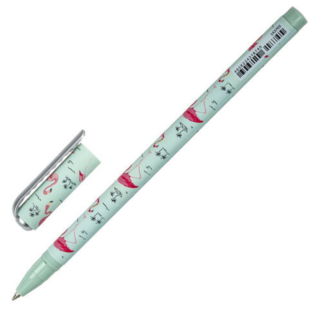 Ручка шариковая BRAUBERG SOFT TOUCH STICK "FLAMINGO", СИНЯЯ, мягкое покрытие, узел 0,7 мм, 143705