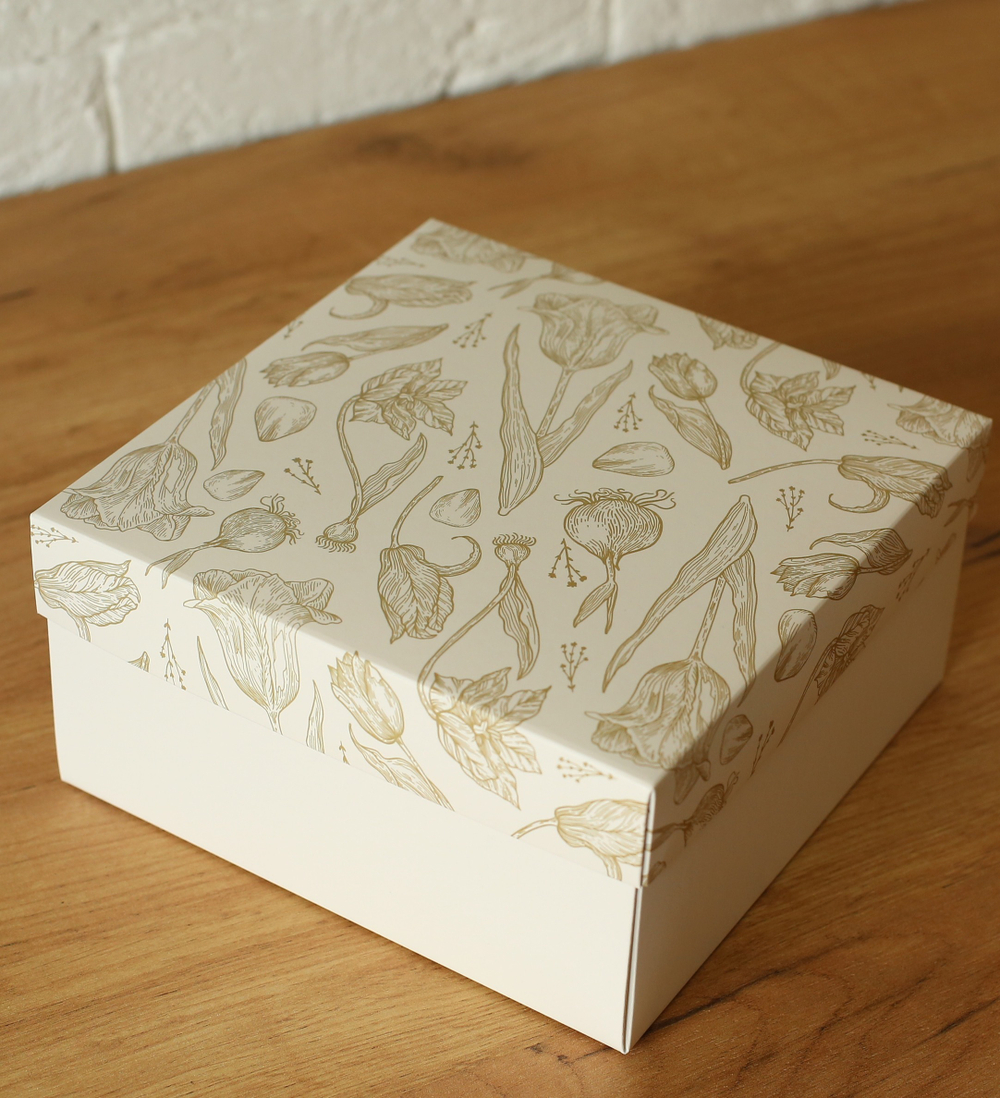 коробка КБ-10 20х20х10 (Тюльпаны) БЕЛОЕ дно