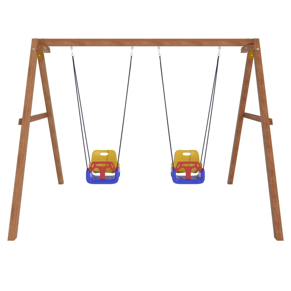 Деревянные качели с 2-мя качелями со спинкой