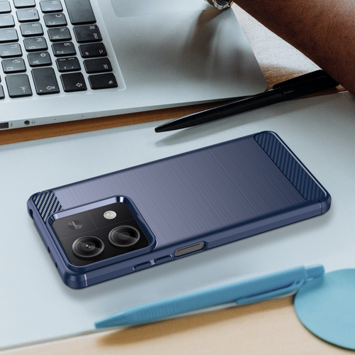 Чехол синего цвета с увеличенными бортиками для защиты камеры на Xiaomi Redmi Note 13, серия Carbon от Caseport