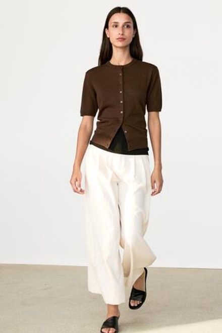 Massimo Dutti Кардиган из шерсти с короткими рукавами, коричневый
