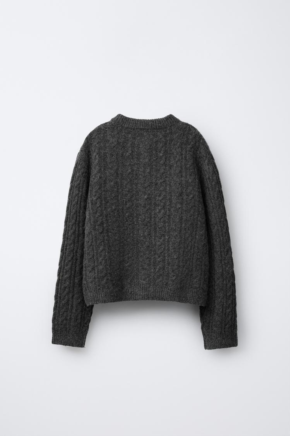 ZARA ВЯЗАНЫЙ КАРДИГАН С ЖЕМЧУГОМ И УЗОРОМ «КОСЫ», АНТРАЦИТОВО-СЕРЫЙ