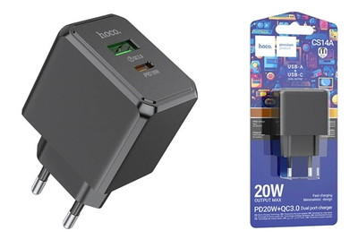 Зарядное устройство HOCO CS14A PD20W+QC3.0 3A Type-C+USB Black