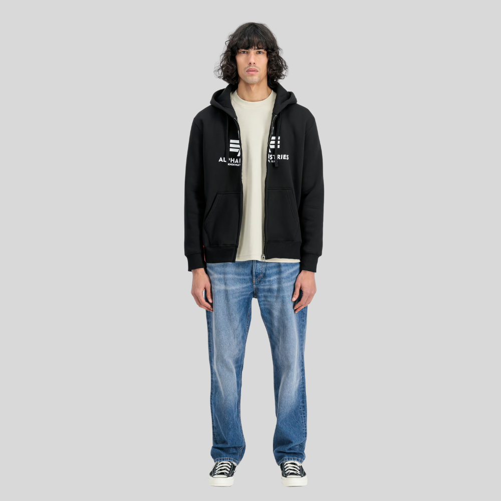 Толстовка Alpha Industries Basic Big Logo Zip Hoodie (Чёрная)