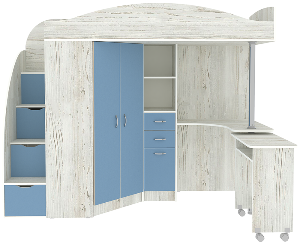 Кровать-чердак КарИВи Юниор 4 Винтерберг Светло-синий, голубой