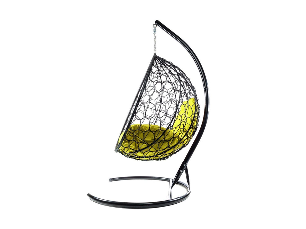 Подвесное кресло КАПЛЯ с ротангом черное, желтая подушка