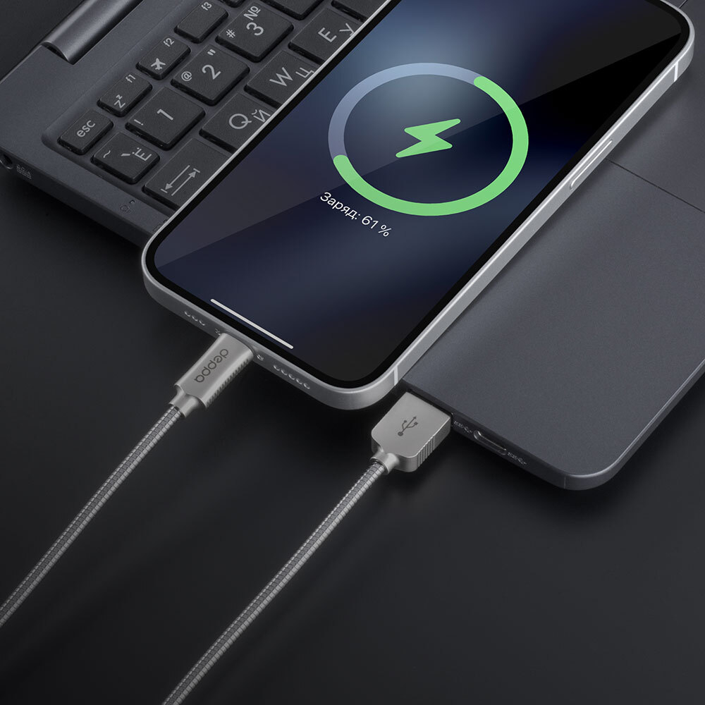 Дата-кабель Metal USB - micro USB, 1.2м, 2.4A, стальной