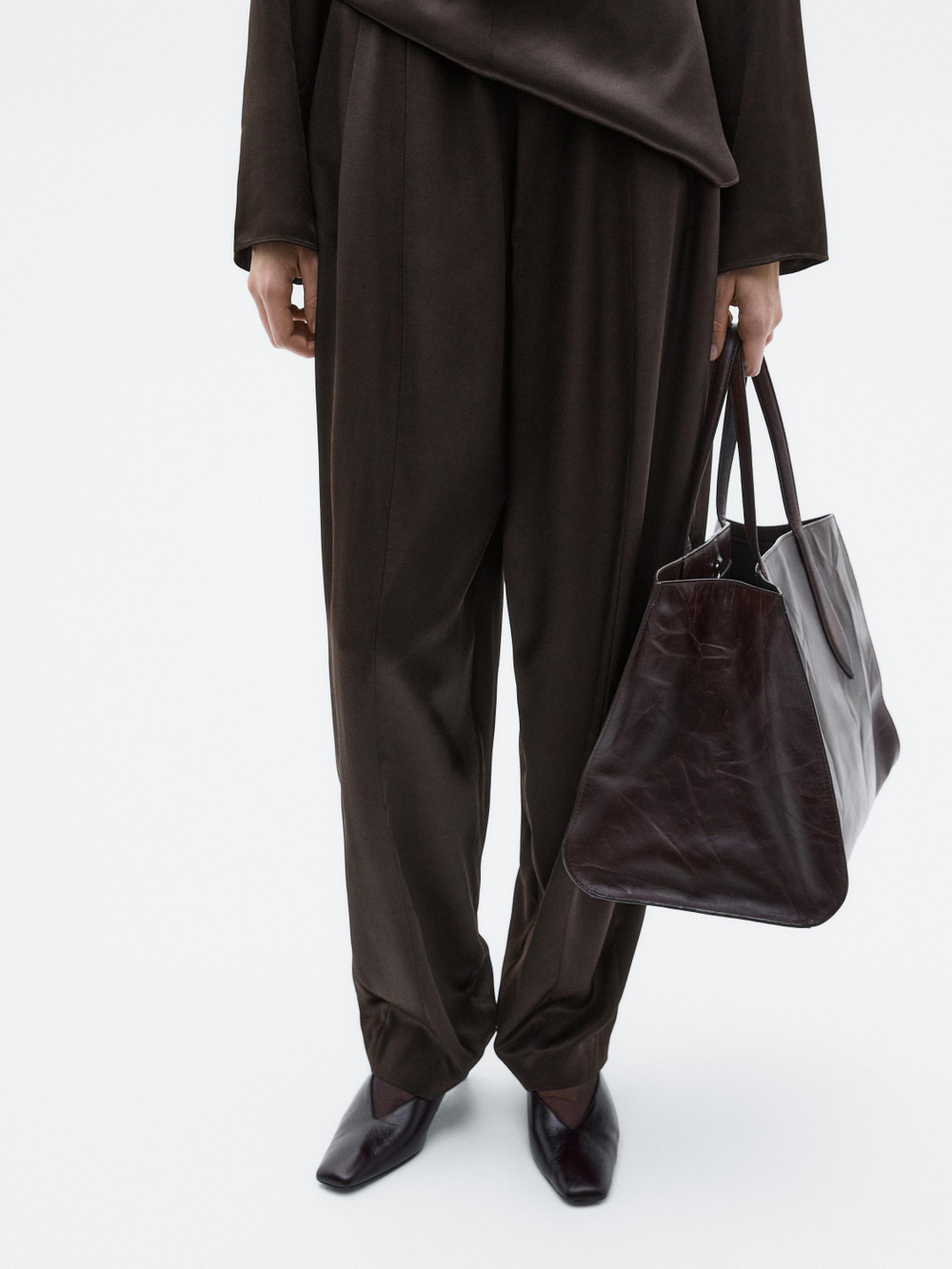 Massimo Dutti Атласные брюки-баллоны - Limited Edition, шоколадный