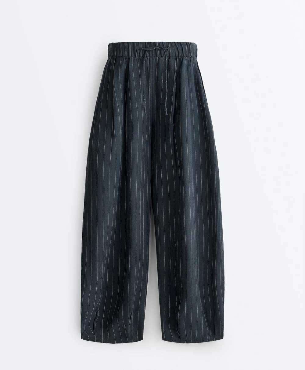 Oysho Брюки-баллоны из 100% льна, темно-синий