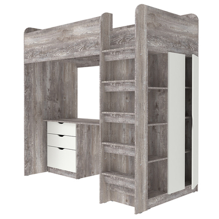 Кровать-чердак КарИВи Polini Simple с письменным столом и Шкаф КарИВиом Бетон Белый