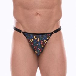 Мужские трусы тонги темно-серые с разноцветным принтом Don Moris DM072235