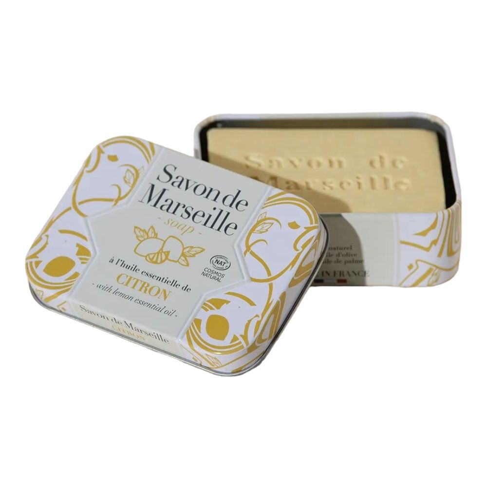 Марсельское мыло с эфирным маслом лимона в металлической упаковке, 100 г (Alepia)