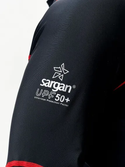Футболка рашгард лонгслив Sargan Агидель Худи UPF 50+ черный/красный