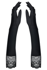 Черные высокие перчатки с кружевом и камнями Miamor Gloves (Цвет: черный)