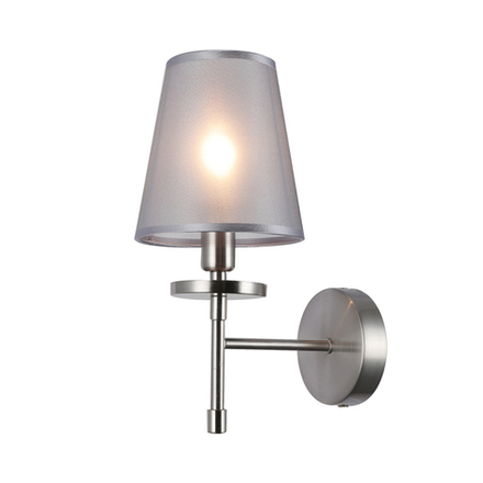 Настенный светильник 1х40Вт E14, металл/ткань, никель/серый плафон