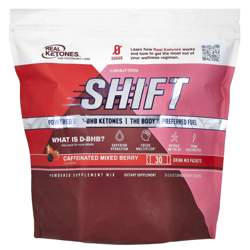 Real Ketones, Shift, ягодное ассорти с кофеином, 30 пакетиков по 7,3 г (0,26 унции) каждый