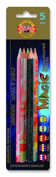 Набор 5 утолщенных многоцветных карандашей MAGIC в блистере.