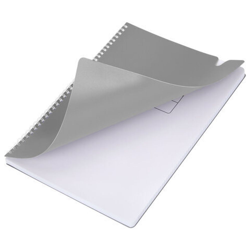 Тетрадь обложка пластик, А4 80 л., гребень мягкий, вырубка для ручки, клетка, BRAUBERG, серый, 405372