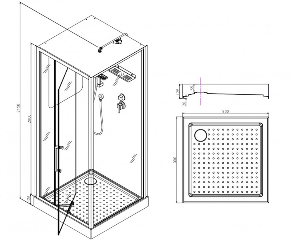 Душевая кабина Esbano (Эсбано) EST-RASPA-90, с низким поддоном, 90х90х215