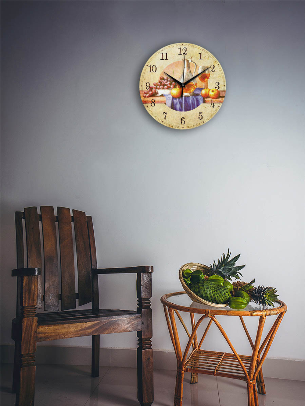 Часы настенные деревянные IDEAL "Вино и фрукты", 30 см, бесшумные Декор для дома, подарок