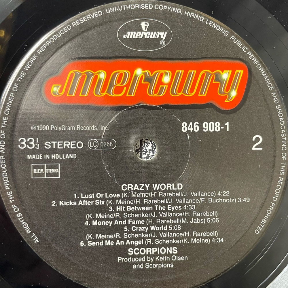 Винтажная виниловая пластинка LP Scorpions Crazy World (Holland 1990)