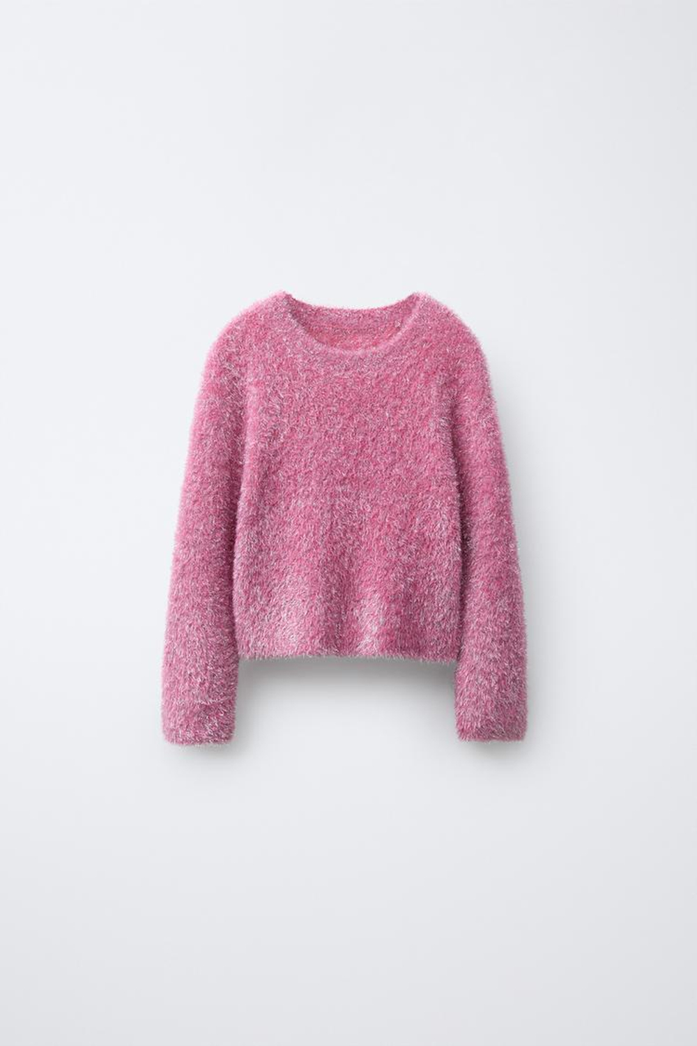 ZARA СВИТЕР ИЗ ВОРСИСТОГО ТРИКОТАЖА С БЛЁСТКАМИ, РОЗОВЫЙ
