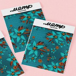 Ткань блэкаут цветы пять лепестков на синем