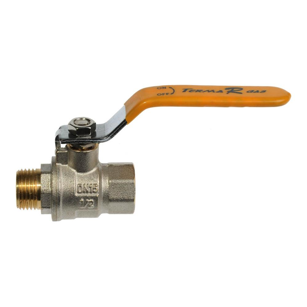 Кран латунный шаровый для газа 1/2" внутренняя-наружная резьба, ручка рычаг