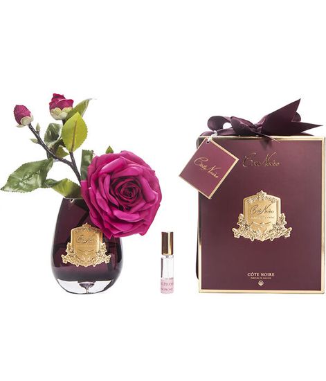 Роза чайная красная лимитед в темной вазе, Cote Noire