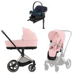 Коляска Cybex Priam IV Rosegold complete Aton B2 Bay Blue Base One 4 в 1 Peach Pink