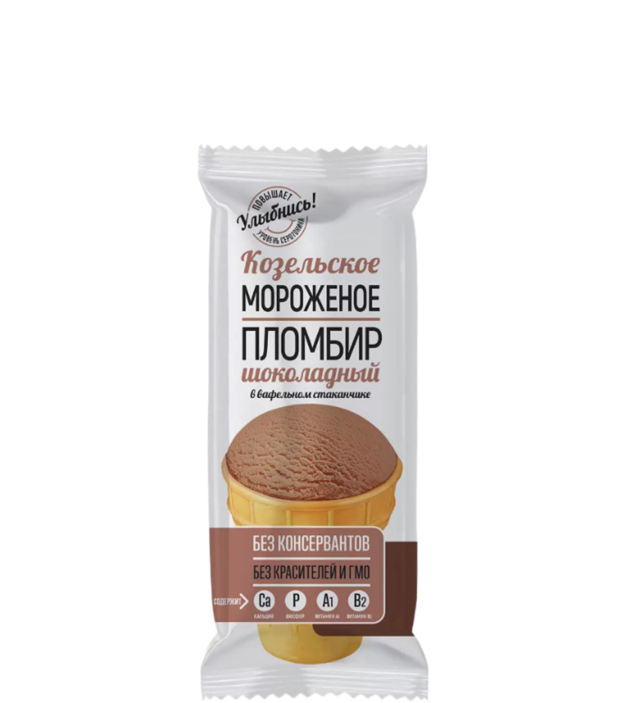 БЗМЖ Мороженое КОЗЕЛЬСКОЕ 15% пломбир шок. в/ст 80 г