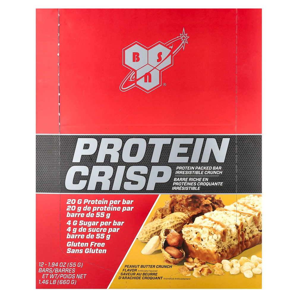 BSN, Protein Crisp, кранч с арахисовой пастой, 12 батончиков, 56 г (1,97 унции) каждый