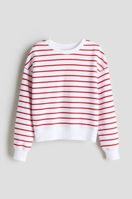 H&M Толстовка с круглым вырезом, белый/красный