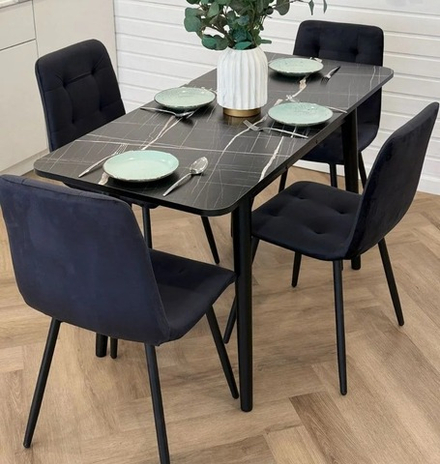 Кухонный раздвижной стол Черный тунис и 4 стула Дублин цвет темно серый