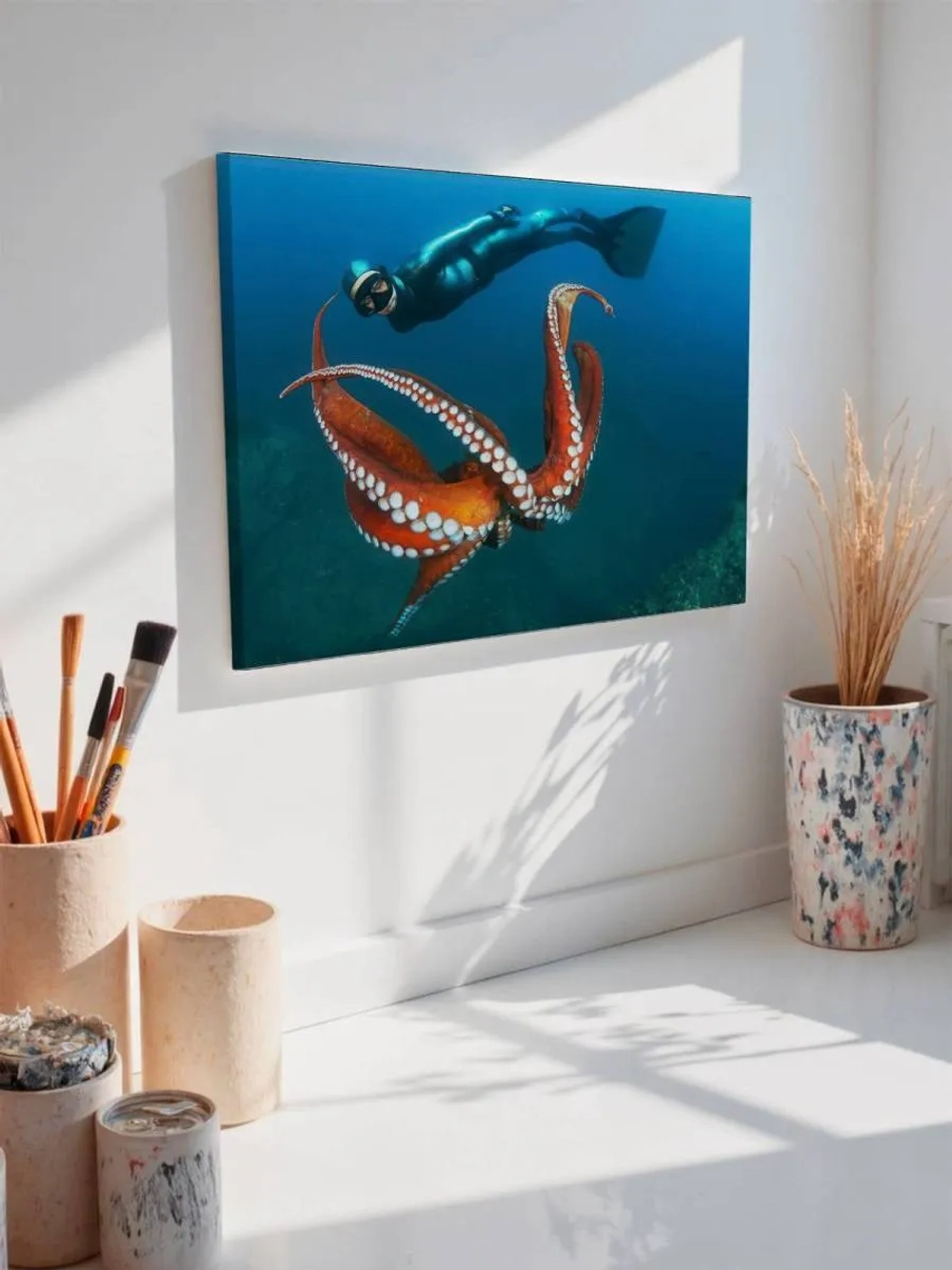 Картина на стену 40 X 50 Дайвер и осьминог