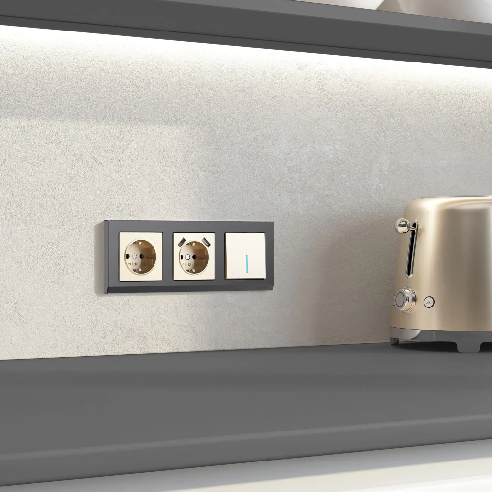 Выключатель одноклавишный с подсветкой (шампань) W1110111