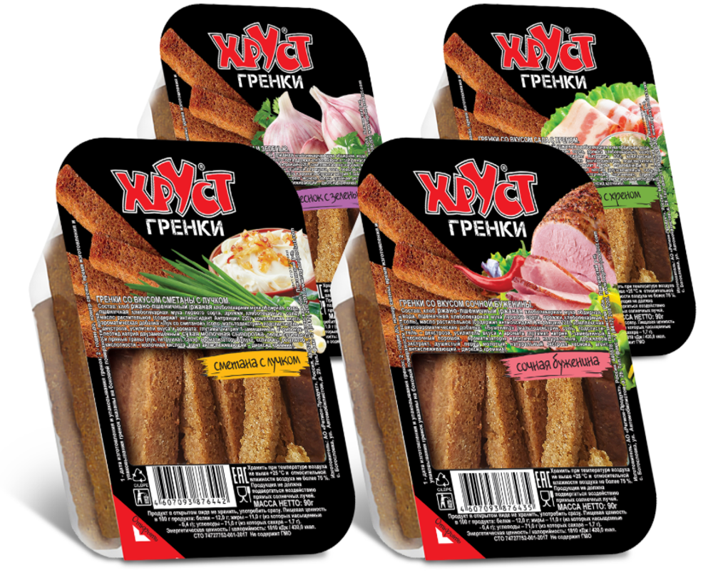 Сухарики ХРУСТ "Сала и хрен " 0,090 кг, (6 шт в упаковке, можно по 1 шт.)